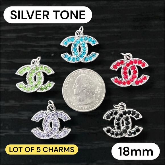 Lot Of 5 CC Silver Tone Zipper Pull Button Charms 18mm - Picture 1 of 3